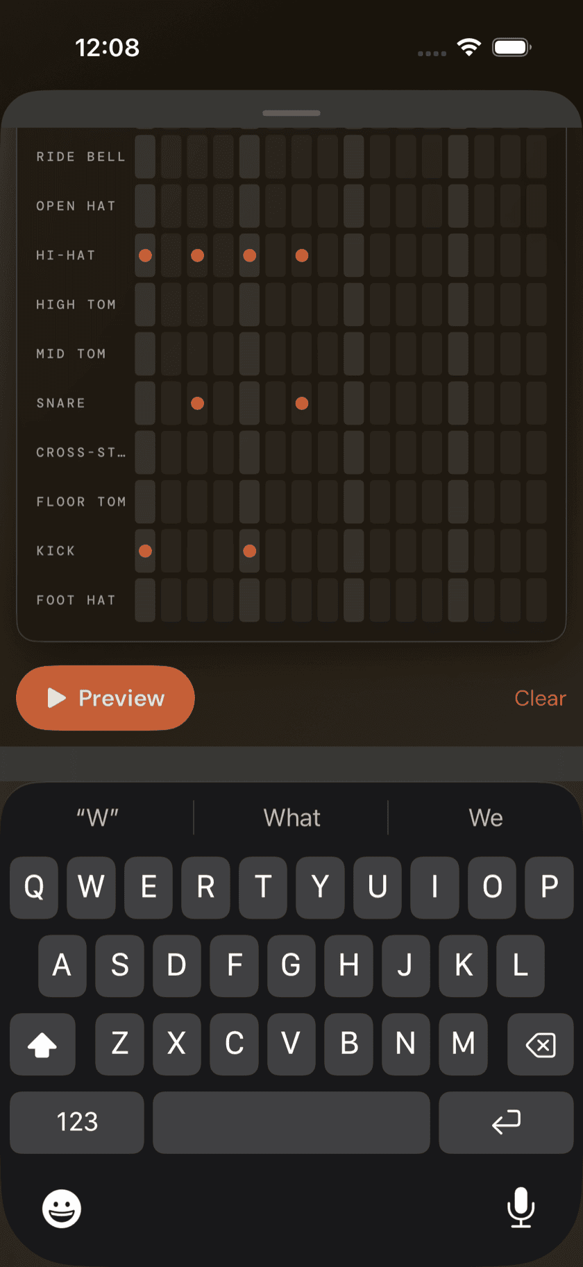 The groove editor grid mid-edit