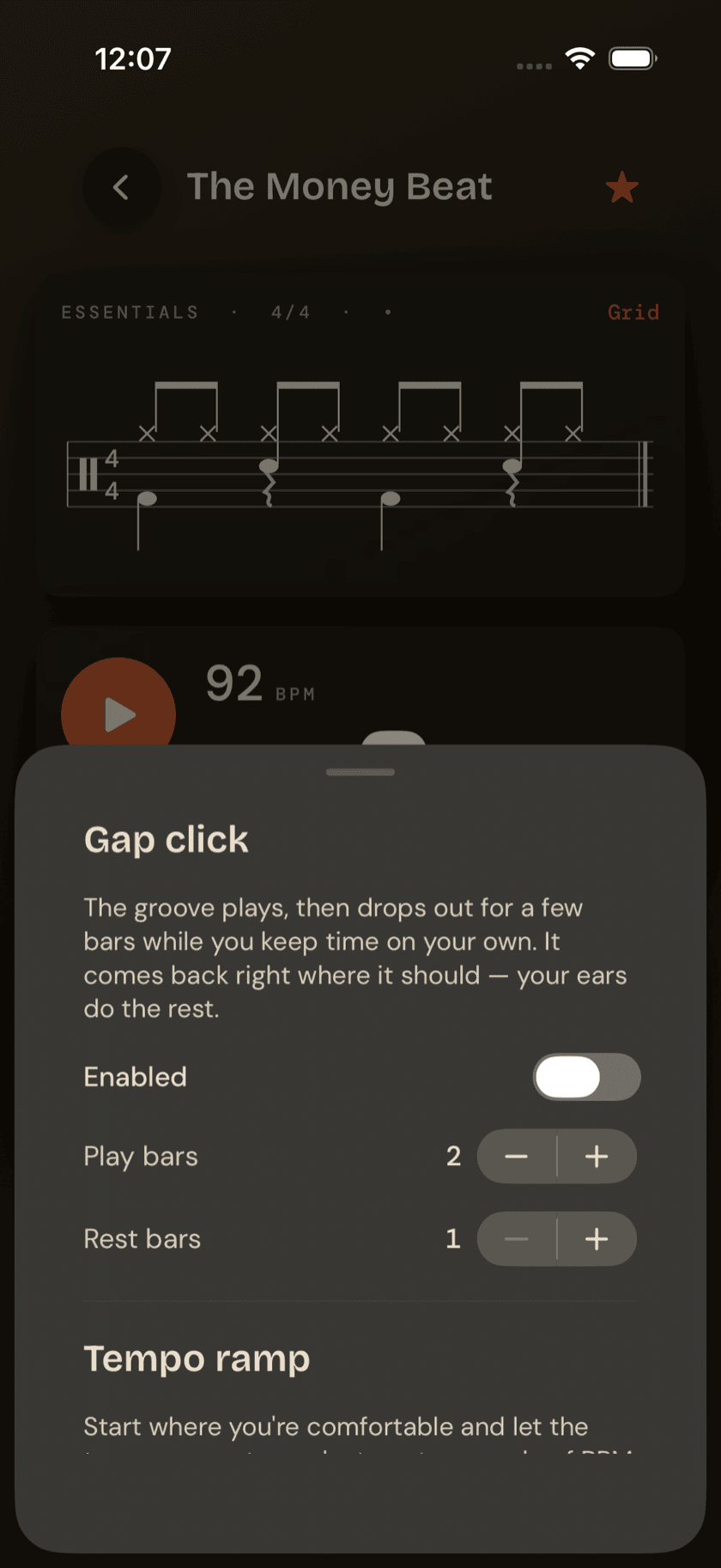 The gap-click or tempo-ramp practice sheet