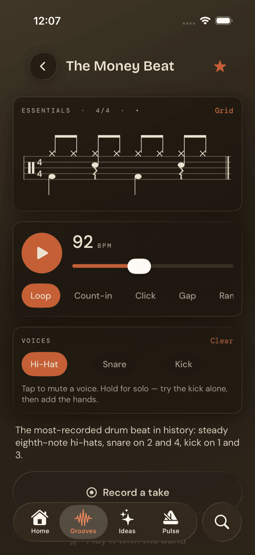 The voices card with a couple of voices muted/soloed