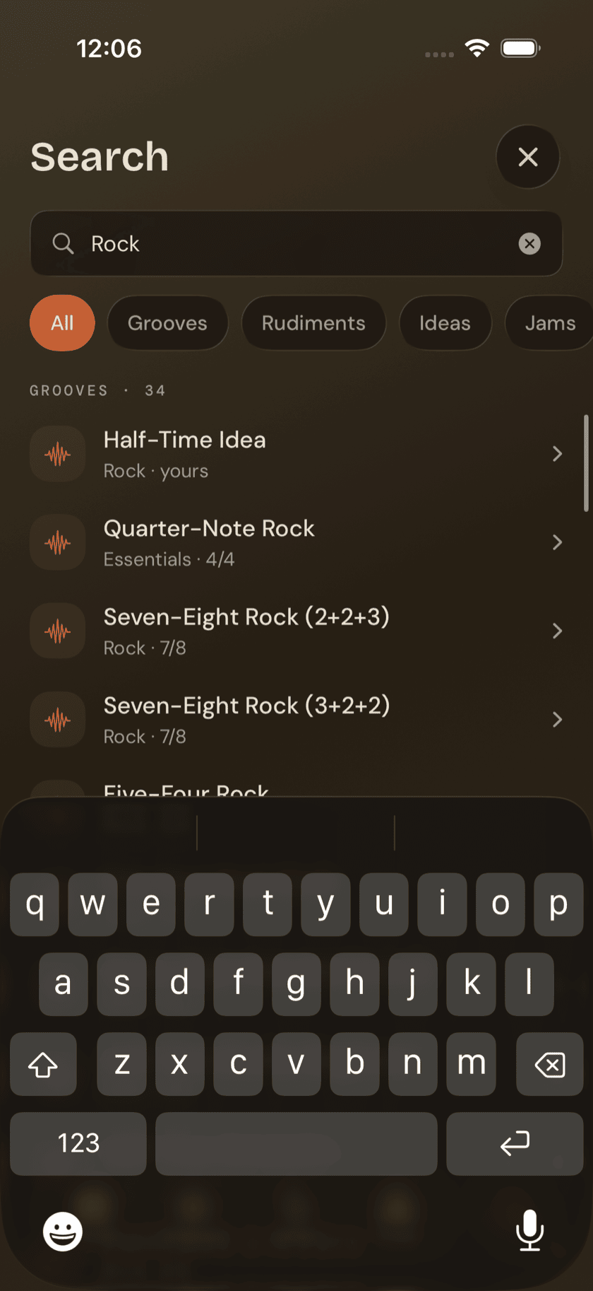 Search tab with an active query
